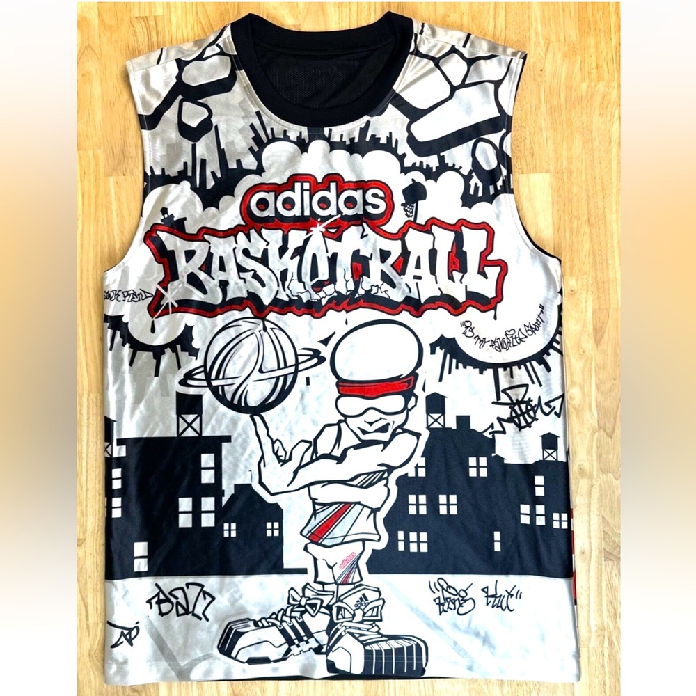 Vintage Adidas Graffiti Y2K Basketball Jersey Reversible All Over Print No. 3 - Picture 2 of 12